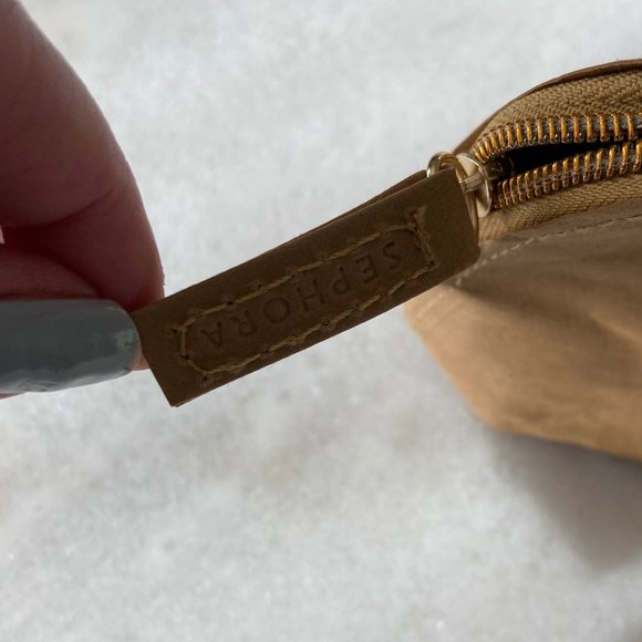 3/$20 - New! Sephora eco clean beauty makeup pouch / bag (Tan w/ white letters) - Picture 3 of 4